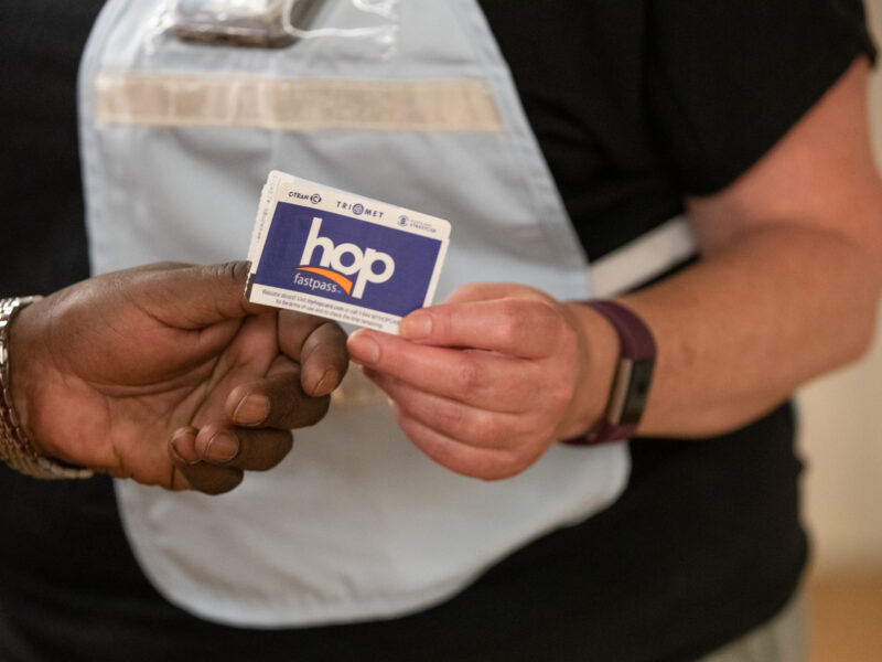 People exchanging a card