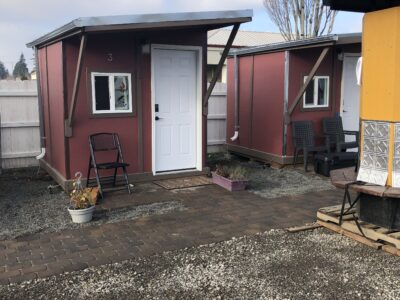 Photo of two standalone sleeping units in the Parkrose WeShine village