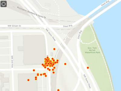 Screenshot of a map with scattered red dots