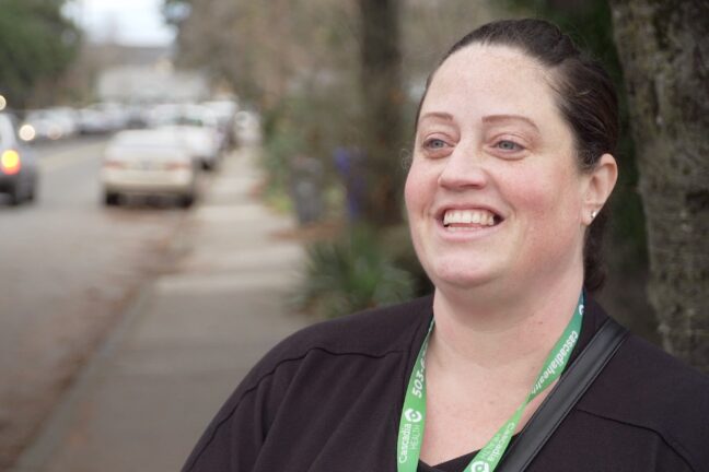 Adele, an outreach worker for Cascadia Health, supports people experiencing homelessness with supplies, resources and connections to services.