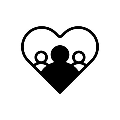 Black graphic of three people.