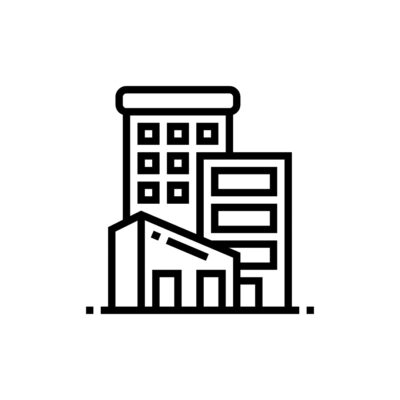 Black graphic icon of an apartment building.